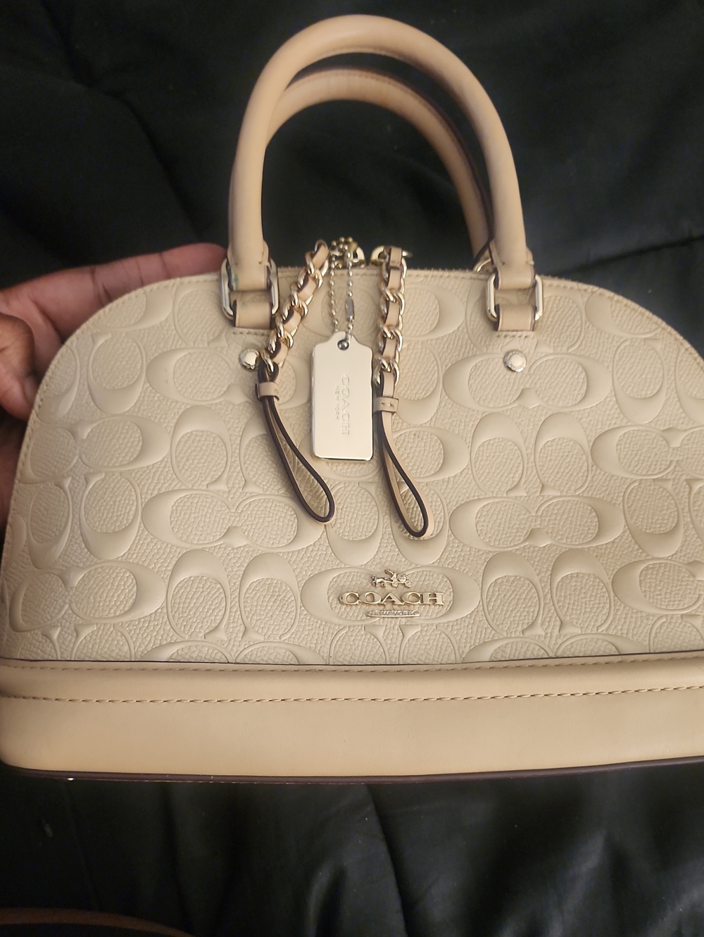 Coach Cream Embossed Dome Satchel with Gold Hardware